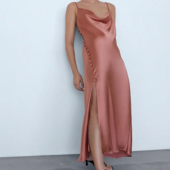 Zara Dresses & Skirts - Zara Satin Side Button Slip Dress, Size S